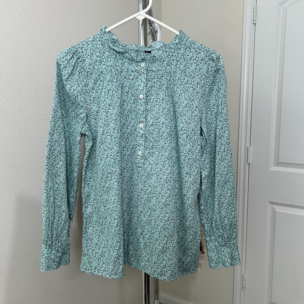 Talbots Blouse S Petite Mint Green Popover Floral Pintuck Cottagecore Prairie